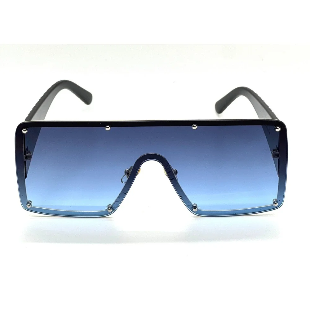RETRO SHIELD Style Party Rave‎ Club DJ SUN GLASSES Gold Frame Flat Blue Lens New